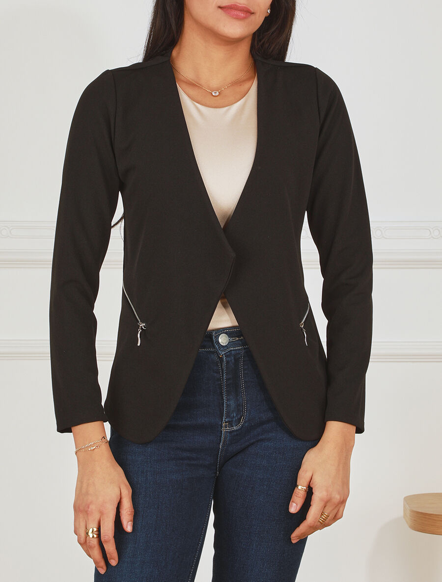 Veste fluide unie col cascade - Noir - 4
