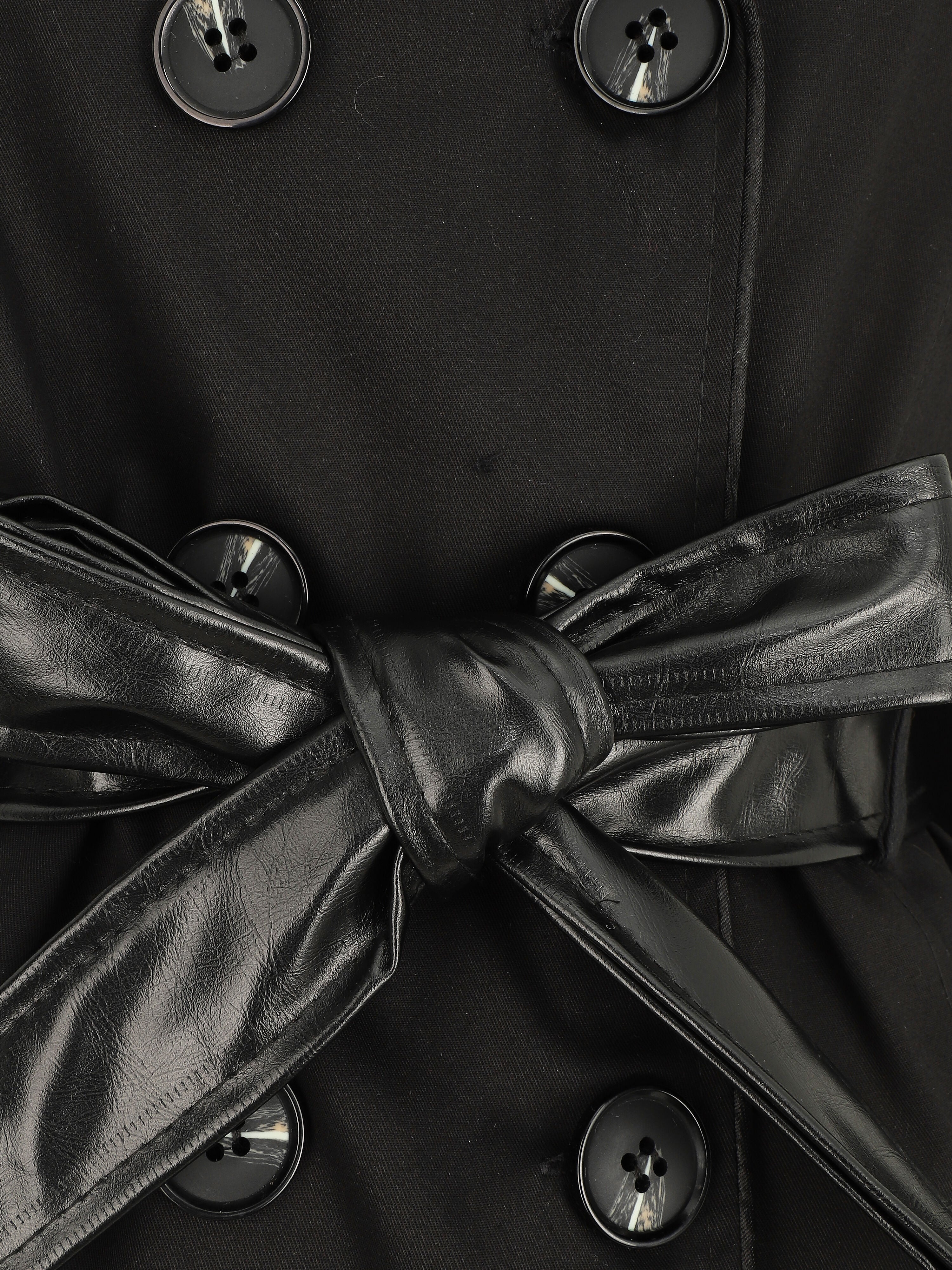 Trench mi-long uni à ceinture en simili - Noir - 3