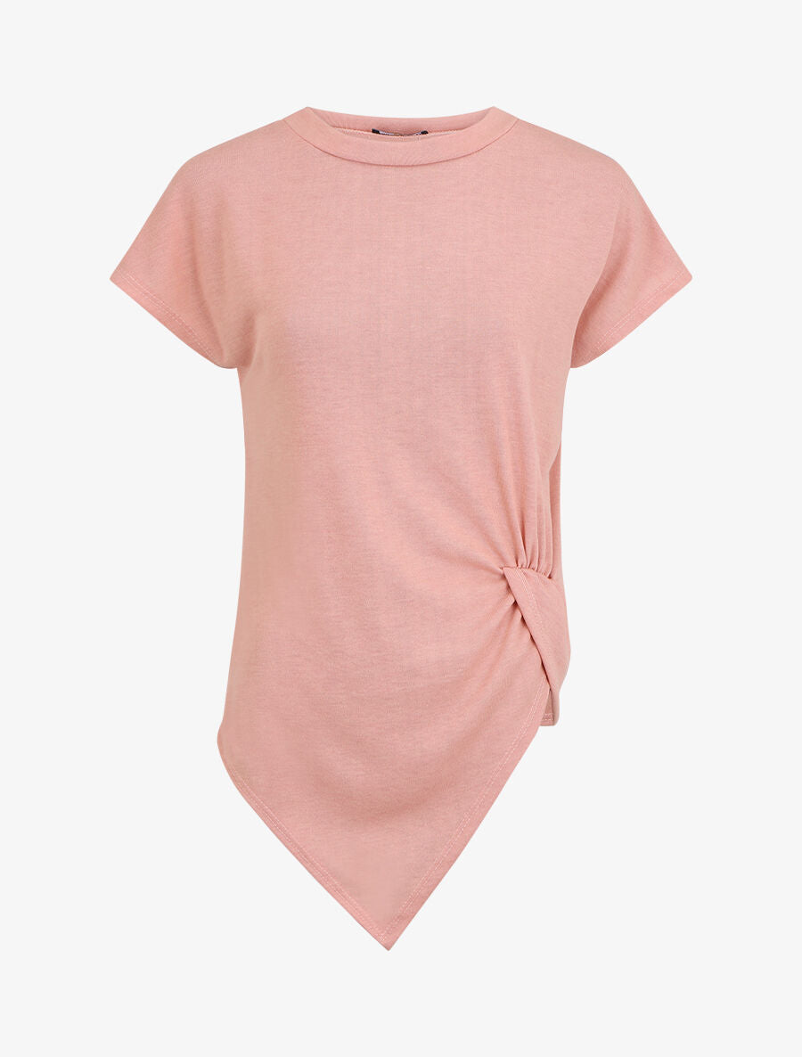Top en maille ample asymétrique manches courtes - Rose - 5