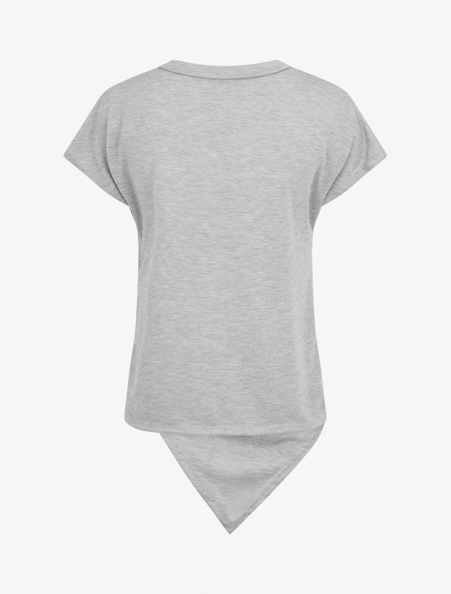 Top en maille ample asymétrique manches courtes - Gris - 2