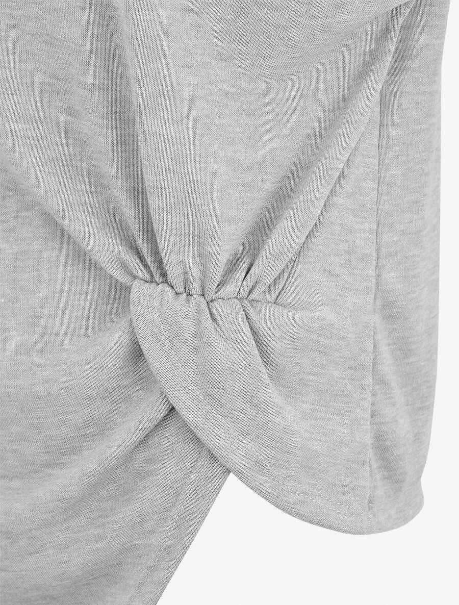 Top en maille ample asymétrique manches courtes - Gris - 3