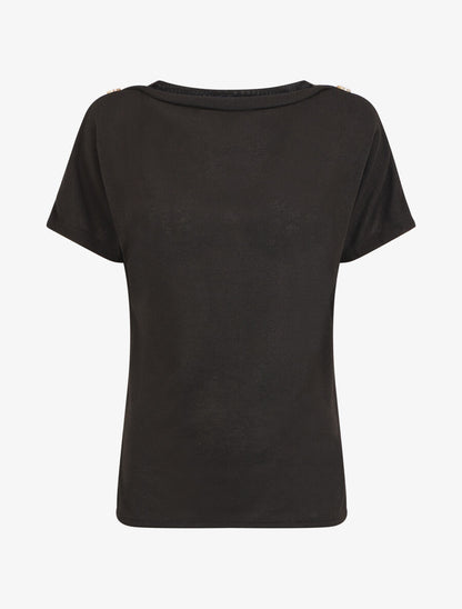 Top en maille droit à manches courtes boutonnées - Noir - 4