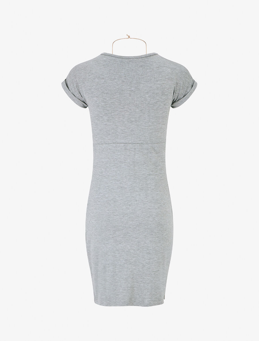 Robe froncée unie manches courtes - Gris chiné - 2