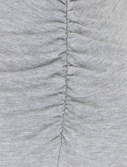 Robe froncée unie manches courtes - Gris chiné - 3