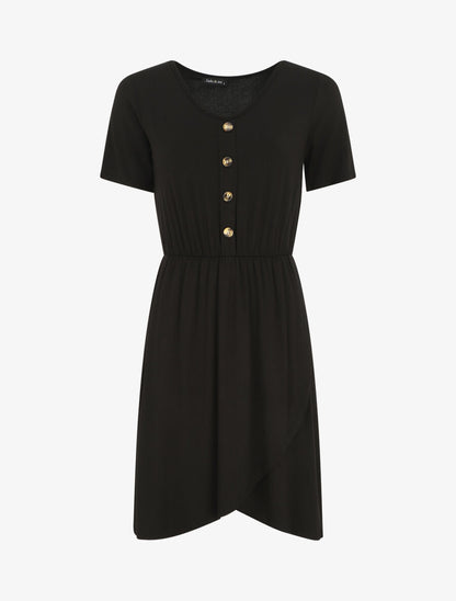 Robe boutonnée unie manches courtes - Noir - 1