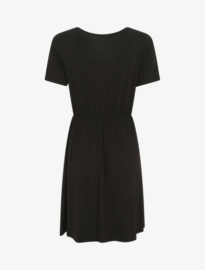Robe boutonnée unie manches courtes - Noir - 2