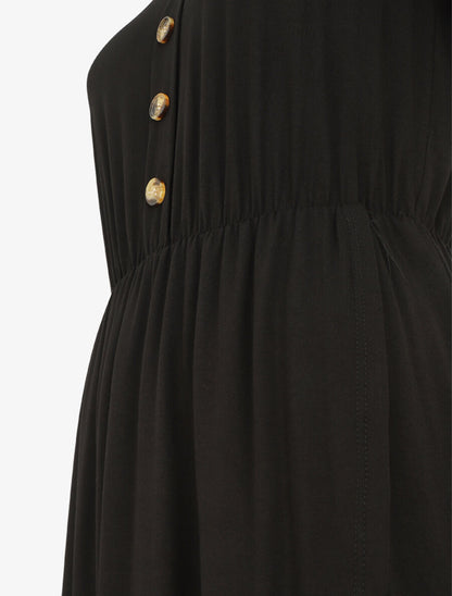 Robe boutonnée unie manches courtes - Noir - 3