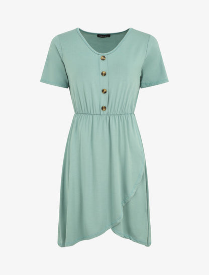 Robe boutonnée unie manches courtes - Bleu clair - 5
