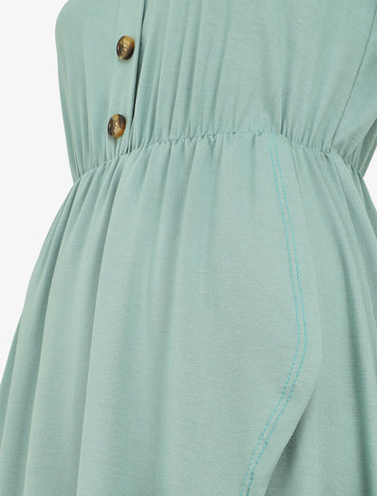 Robe boutonnée unie manches courtes - Bleu clair - 3