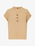Top droit col V boutonné manches courtes - Beige - 1