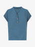 Top droit col V boutonné manches courtes - Bleu - 1