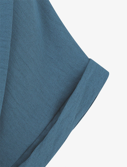 Top droit col V boutonné manches courtes - Bleu - 3