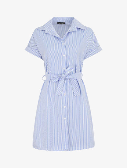 Robe chemise rayée manches courtes - Bleu ciel - 1