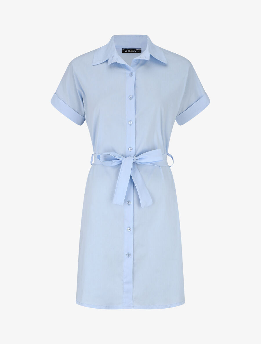 Robe chemise courte unie manches courtes - Bleu clair - 5