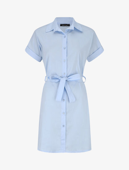 Robe chemise courte unie manches courtes - Bleu clair - 5