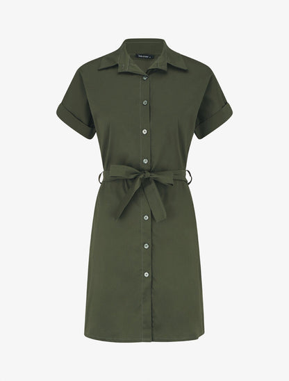Robe chemise courte unie manches courtes - Kaki - 5