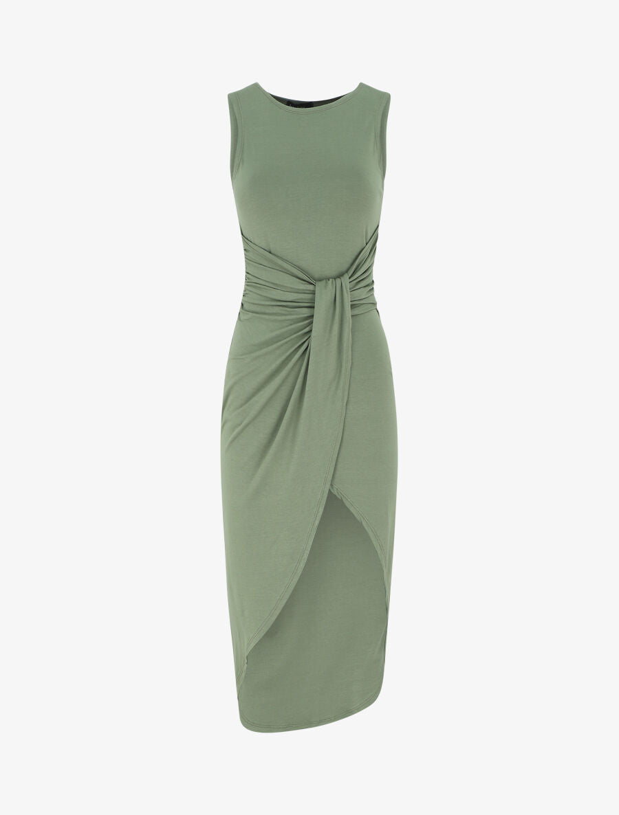 Robe drapée longue unie sans manches - Kaki - 5