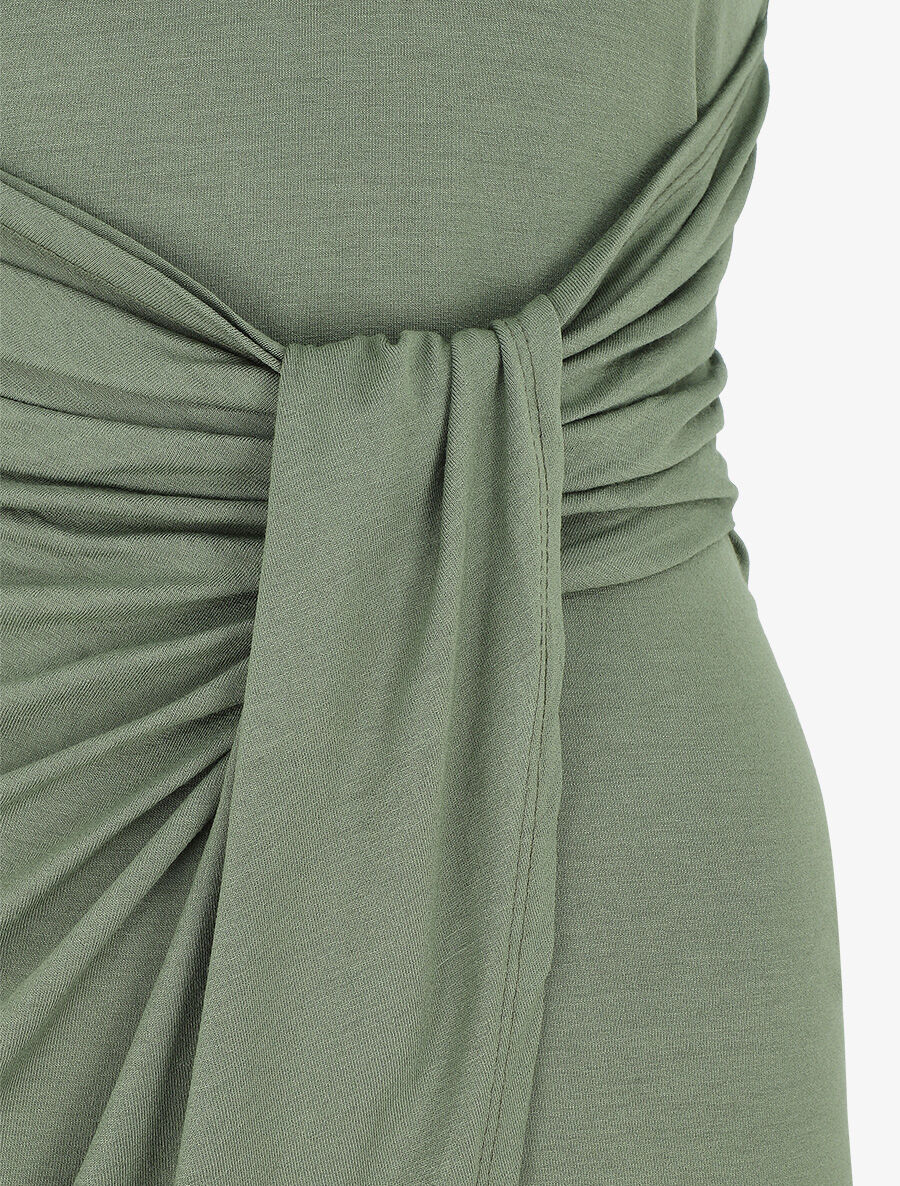 Robe drapée longue unie sans manches - Kaki - 3