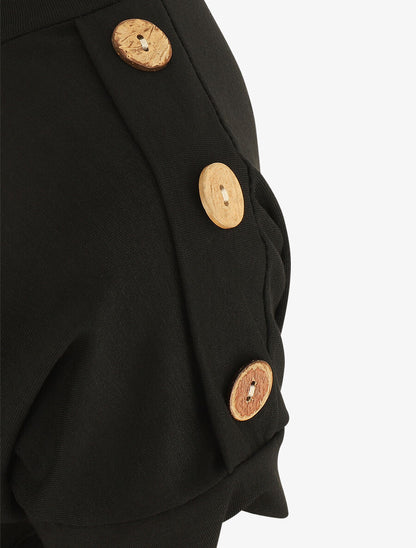 T-shirt uni manches courtes à boutons - Noir - 3