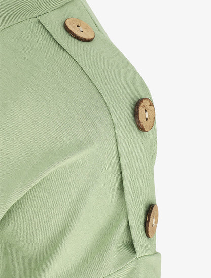 T-shirt uni manches courtes à boutons - Vert amande - 3