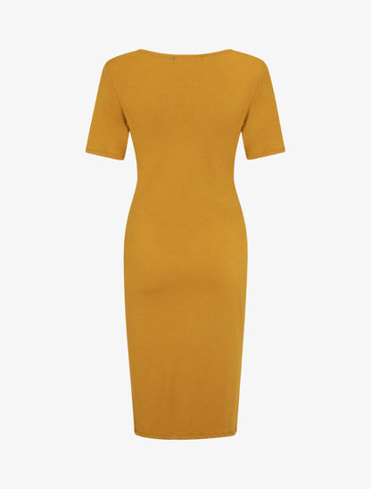 Robe portefeuille fendue manches courtes - Moutarde - 2
