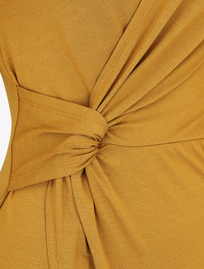 Robe portefeuille fendue manches courtes - Moutarde - 3