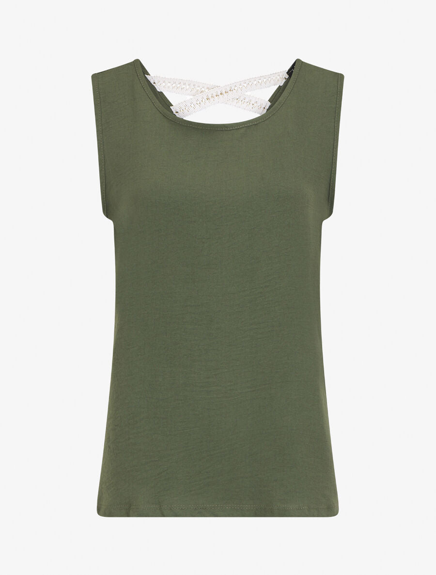 Top droit sans manches uni dos en V - Kaki - 5