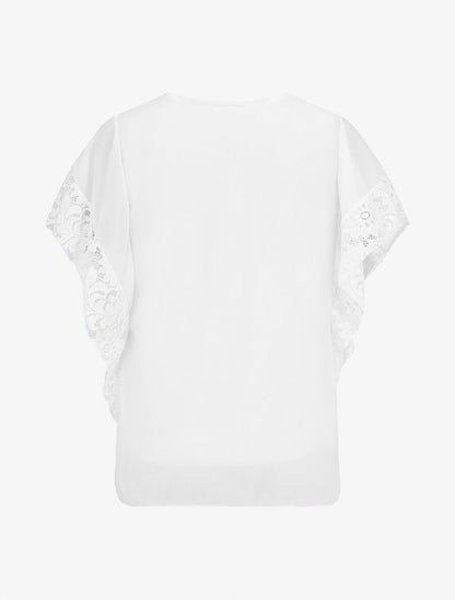 Top droit manches chauve-souris en dentelle - Blanc - 2