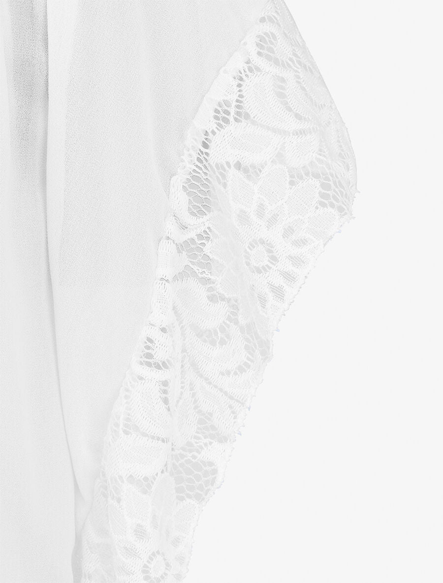 Top droit manches chauve-souris en dentelle - Blanc - 3