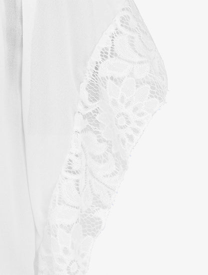 Top droit manches chauve-souris en dentelle - Blanc - 3