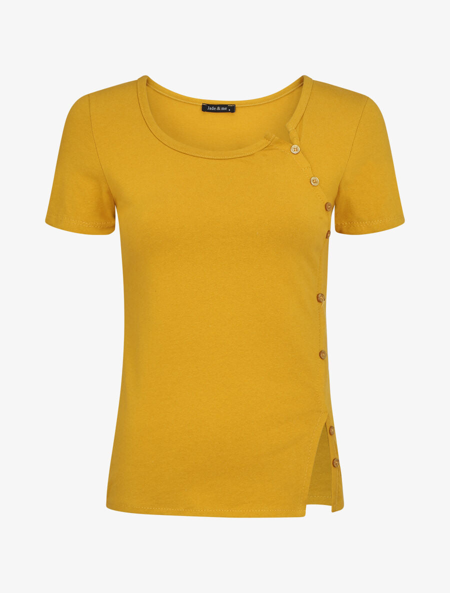 Top uni à boutons décoratifs - Jaune - 1