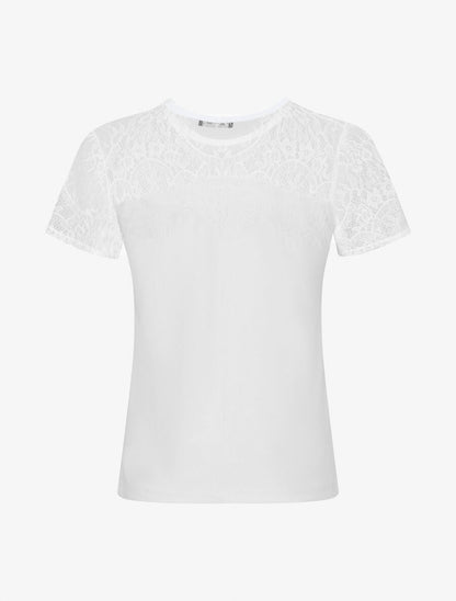 Top uni et dentelle - Blanc - 2