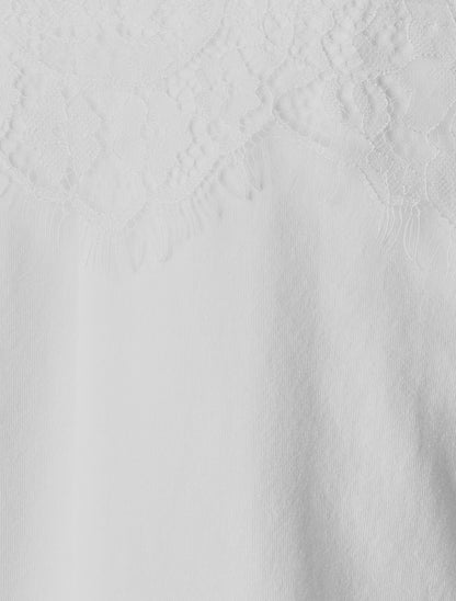 Top uni et dentelle - Blanc - 3