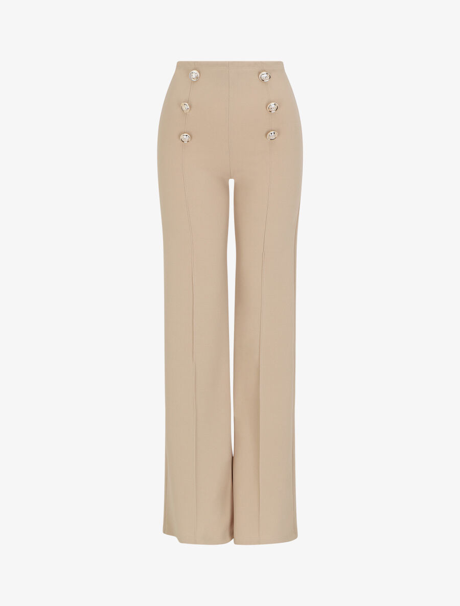 Pantalon long uni à taille haute - Beige - 1