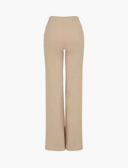 Pantalon long uni à taille haute - Beige - 2