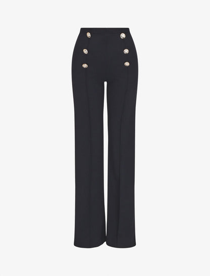 Pantalon long uni à taille haute - Marine - 5