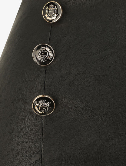 Short en simili taille haute boutonnée - Noir - 3