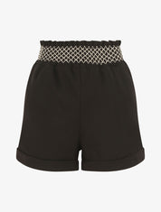 Short à taille élastiquée et à revers - Noir - 1
