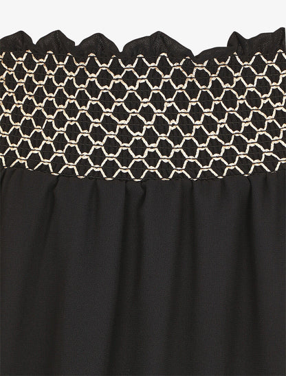 Jupe longue à taille élastiquée stylisée - Noir - 3