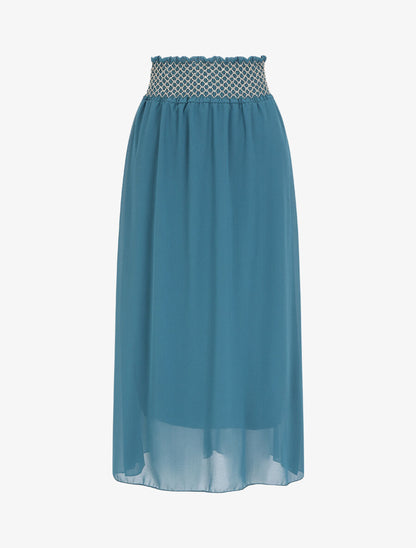 Jupe longue à taille élastiquée stylisée - Bleu canard - 4