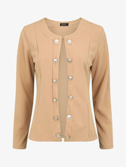 Veste droite boutonnée unie - Camel - 1