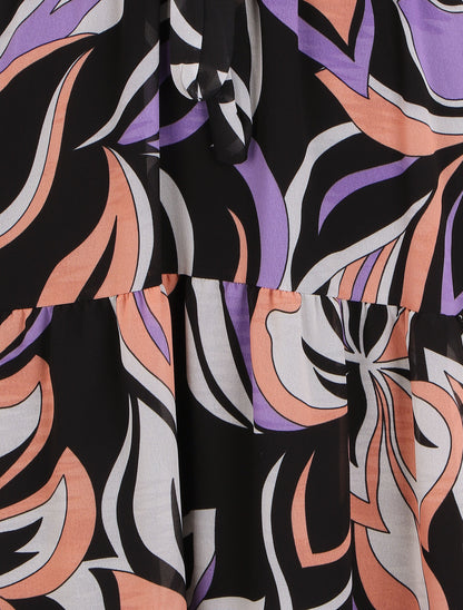 Robe fleurie évasée longue sans manches - Noir/violet - 3