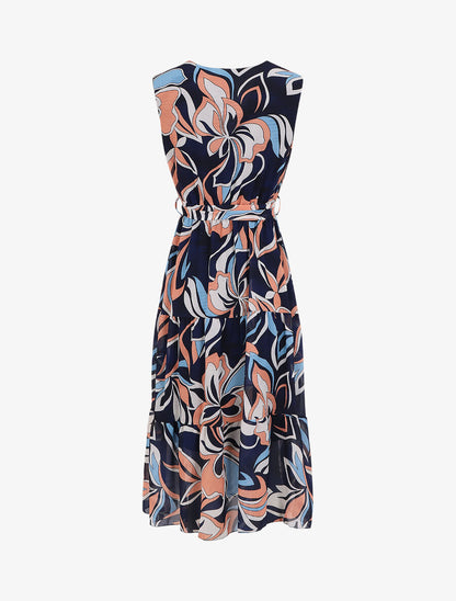 Robe fleurie évasée longue sans manches - Marine - 2