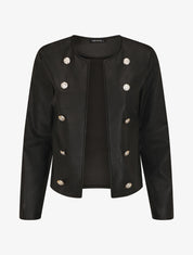 Veste droite boutonnée en simili - Noir - 1