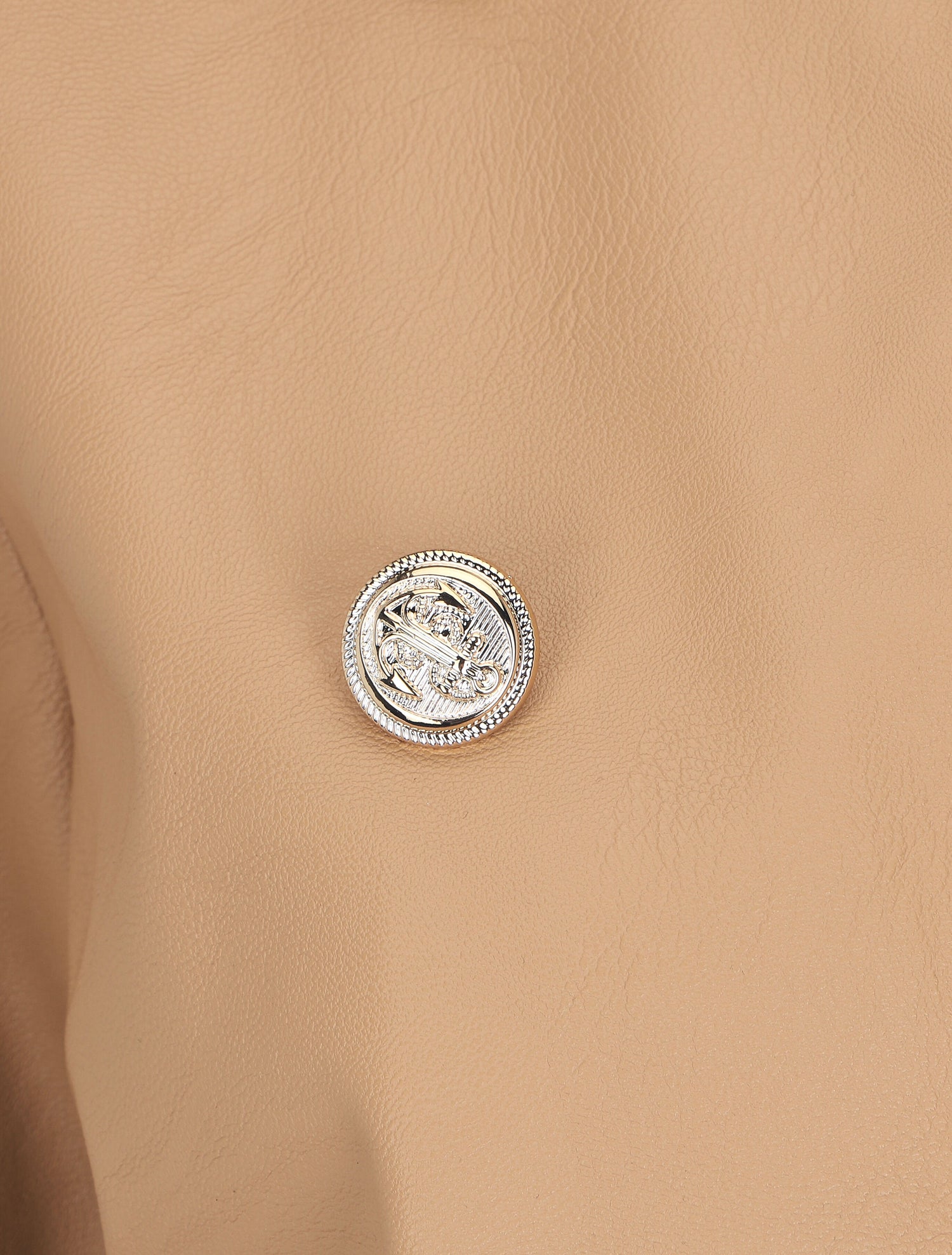 Veste droite boutonnée en simili - Beige - 3