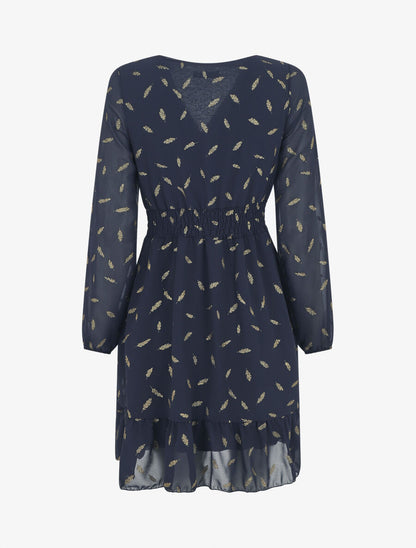 Robe courte manches longues à plumes paillettes - Marine - 2