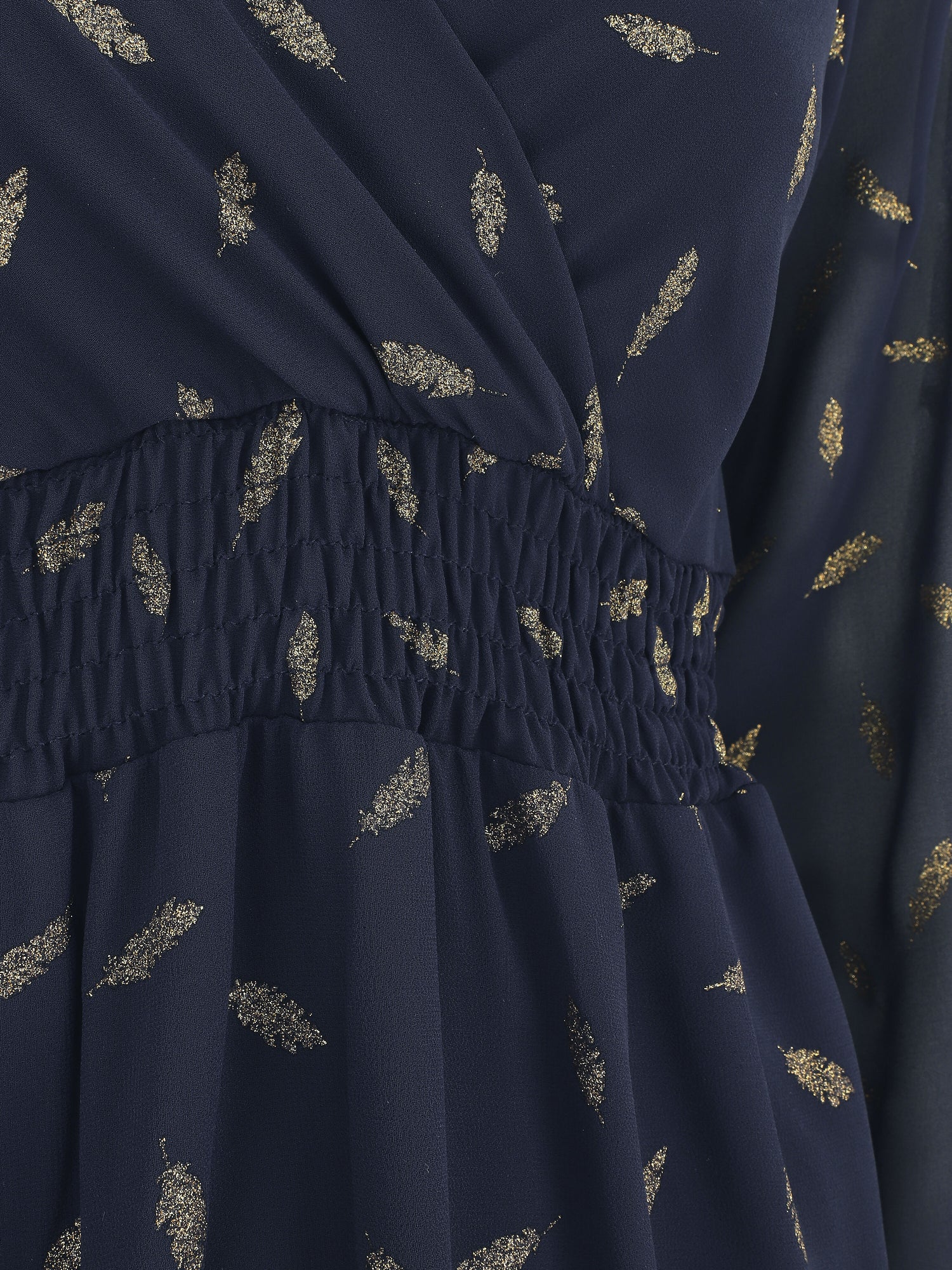 Robe courte manches longues à plumes paillettes - Marine - 3