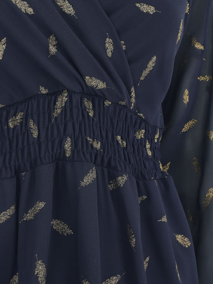 Robe courte manches longues à plumes paillettes - Marine - 3