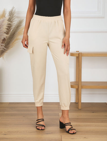 Jogging cargo taille haute - Beige - 4
