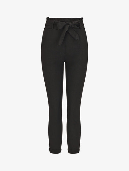 Pantalon paper bag slim taille haute - Noir - 1